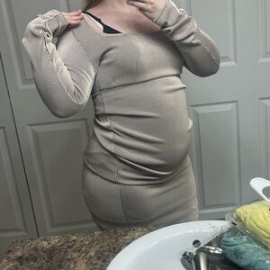 PrettyLittleThing Beige Long Sleeve Dress